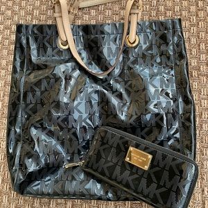 Patent leather tote and matching wallet